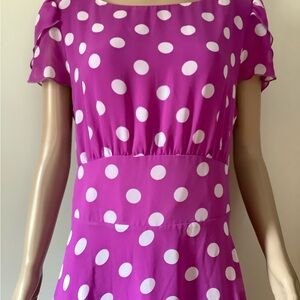 90s Marks and Spencer Purple White Polka Dotted Dress Size USA 12 UK 16